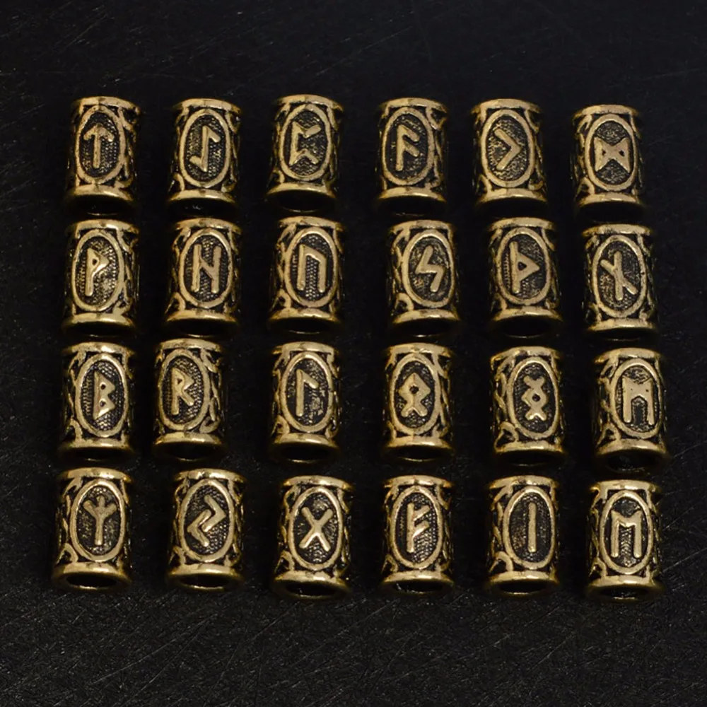 24pcs/set DIY Making Original Viking Runes Charms Beads for Bracelets Pendant Necklace Beard or Hair Vikings Rune Kits | Украшения и