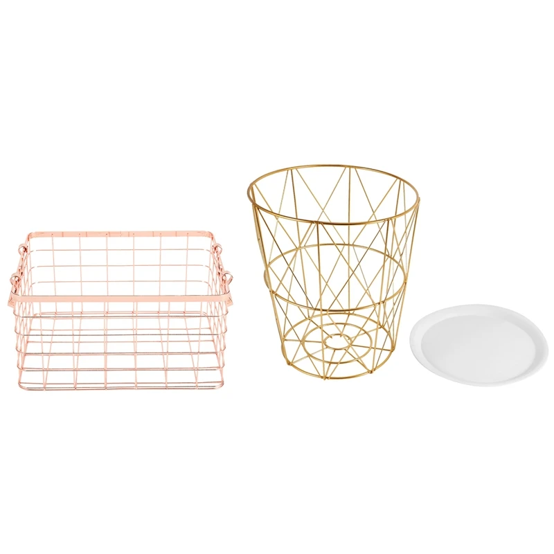 

Металлическая корзина для хранения, железная сетчатая настольная полка, корзина из розового золота, 34,5x30,5x23 см, железный металлический журн...