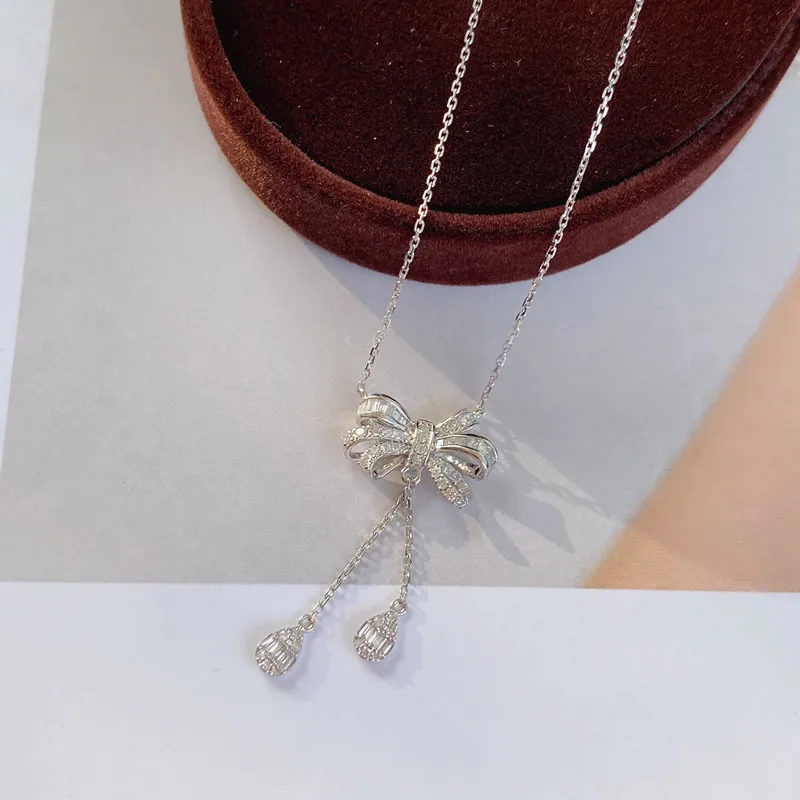 Женская цепочка-бант Aazuo из белого золота 18 К с натуральными бриллиантами 0 30