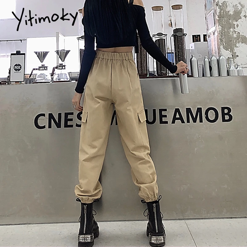 Yitimoky женские штаны Брюки Карго Для женщин Высокая талия джоггеры брюки карманы
