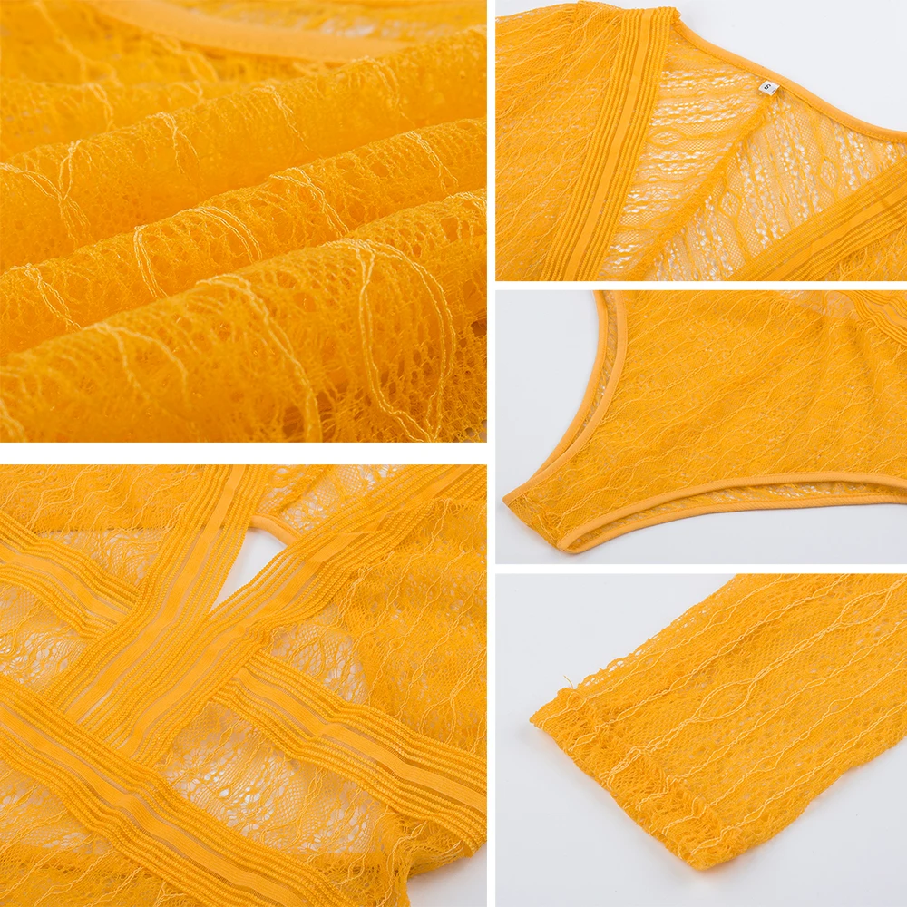 Сексуальное Кружевное боди женский комбинезон с длинным рукавом для девочек