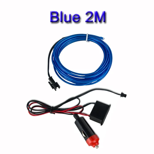 blue 2m EL Wire Автомобильный светодиодный светильник 1 м 2 м с адаптером освещение салона автомобиля украшение двери для авто неоновый светильник светодиодный Канатный светильник 10 цветов/ - Испускаемый цвет: blue 2m