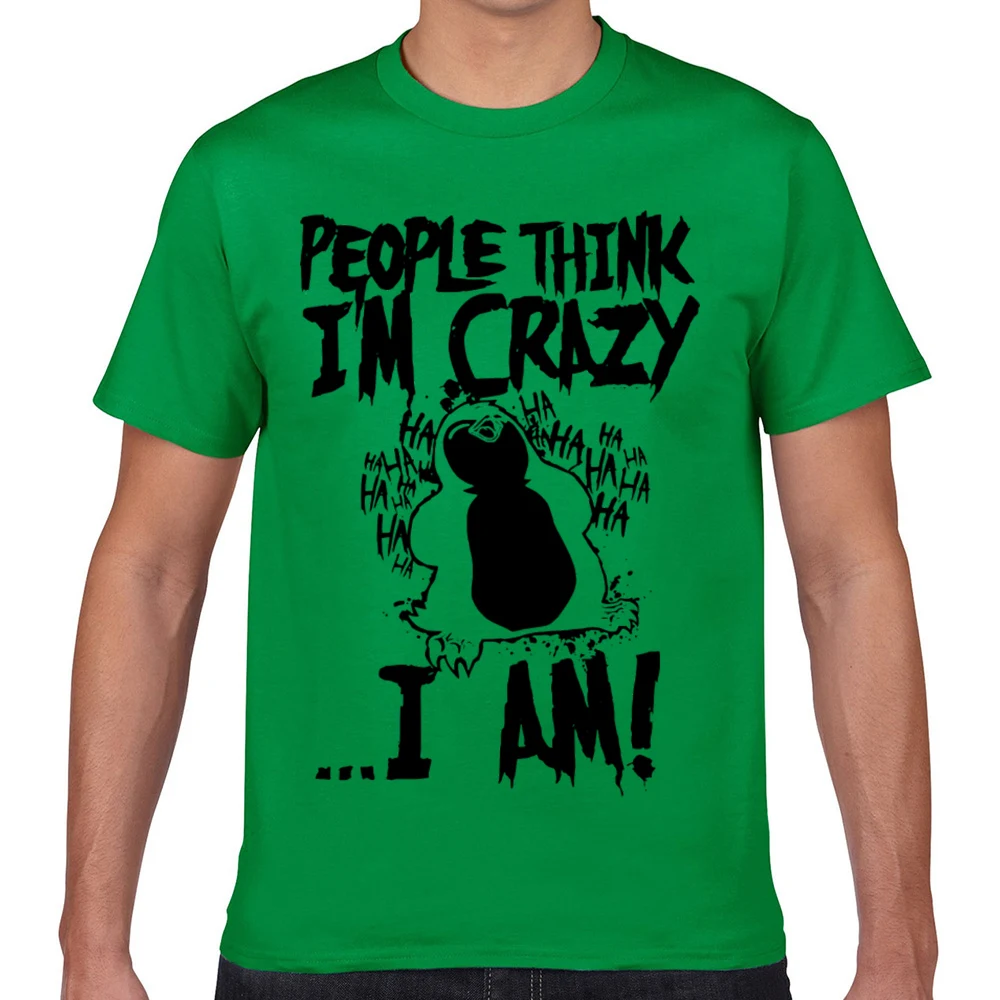 Мужская футболка с надписью think im crazy pinguin забавная белая на заказ XXX | одежда