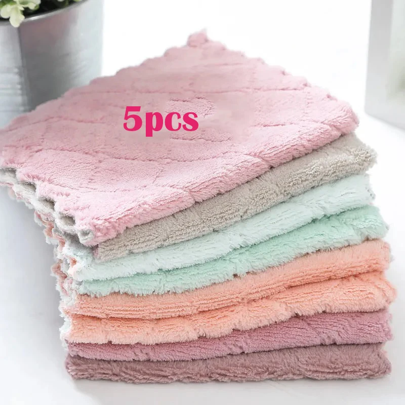 

5pcs Super Absorbent Microfiber Kitchen Dish Cloth High-efficiency Tableware Household Cleaning Towel Kitchen Tool Household