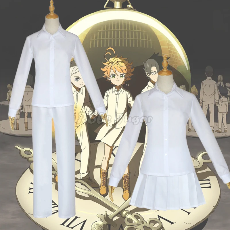 

New Anime The Promised Neverland Cosplay Costume Women Men Emma Norman Cosplay School Uniforms Shirt Pants / Skirt Set C46D14