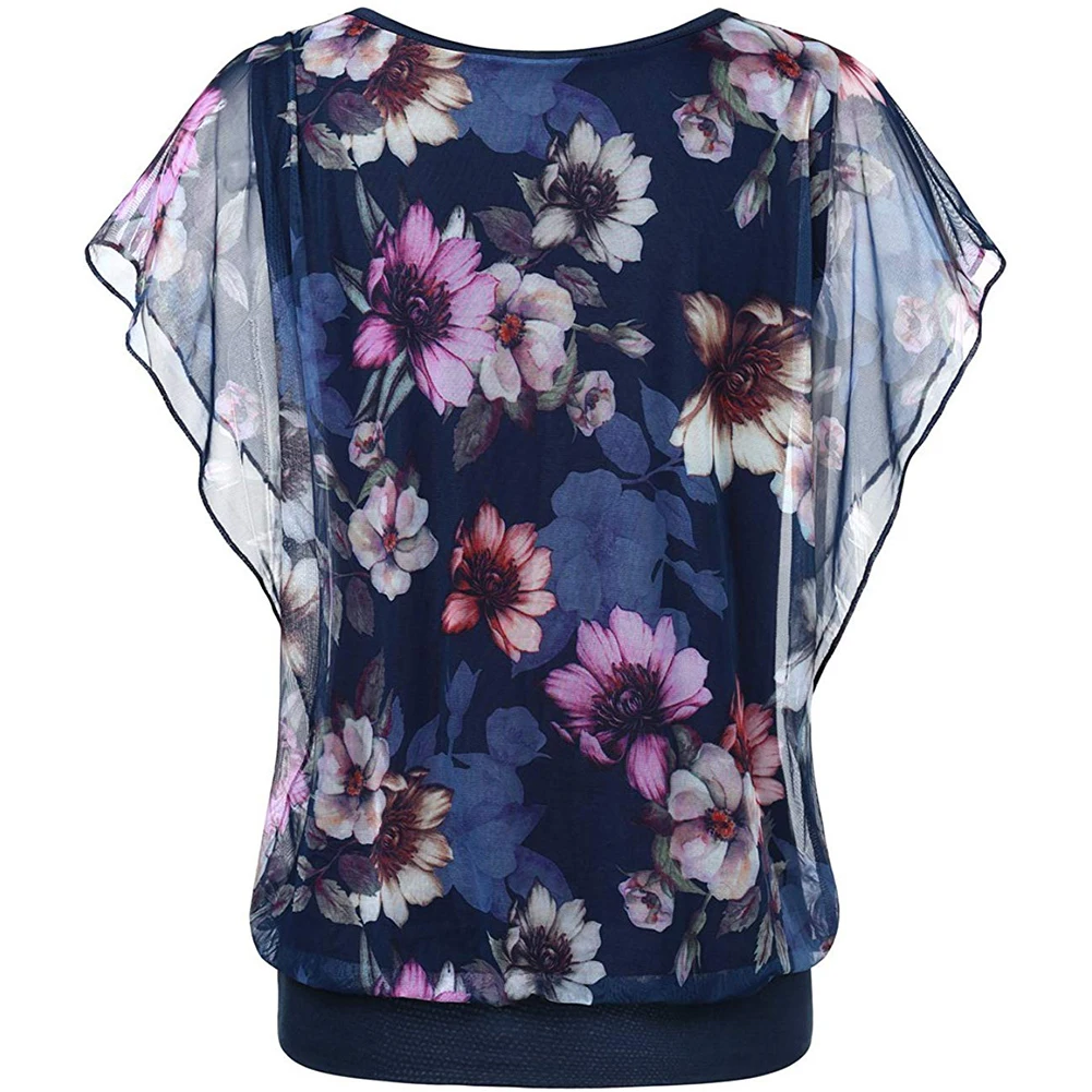 Блузка женская с коротким рукавом летучая мышь и круглым вырезом стильная