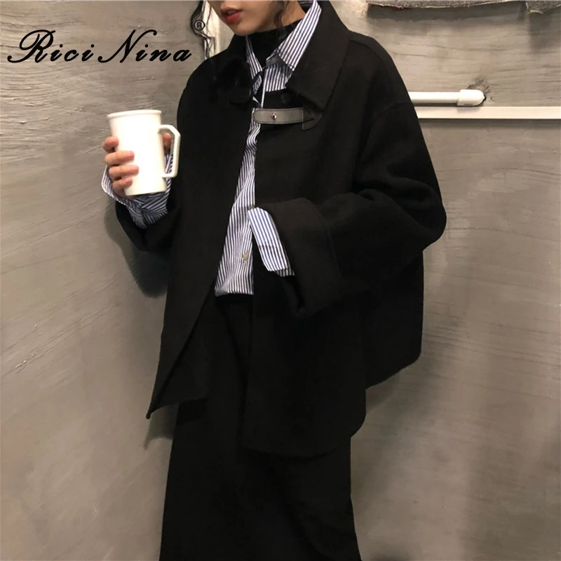 RICININA женская накидка пальто длинный рукав летучая мышь отложной воротник