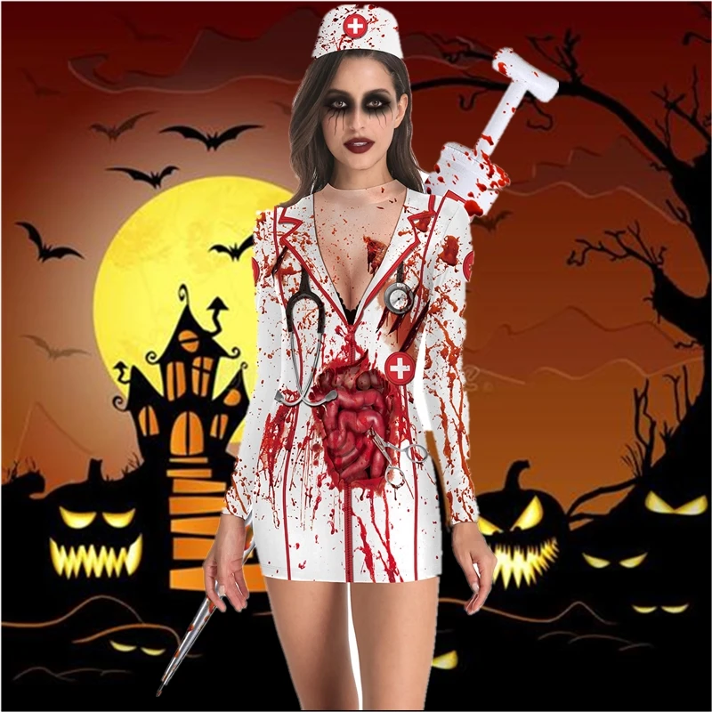 Страшный костюм Helloween платье для взрослых страшное с длинным рукавом карнавала