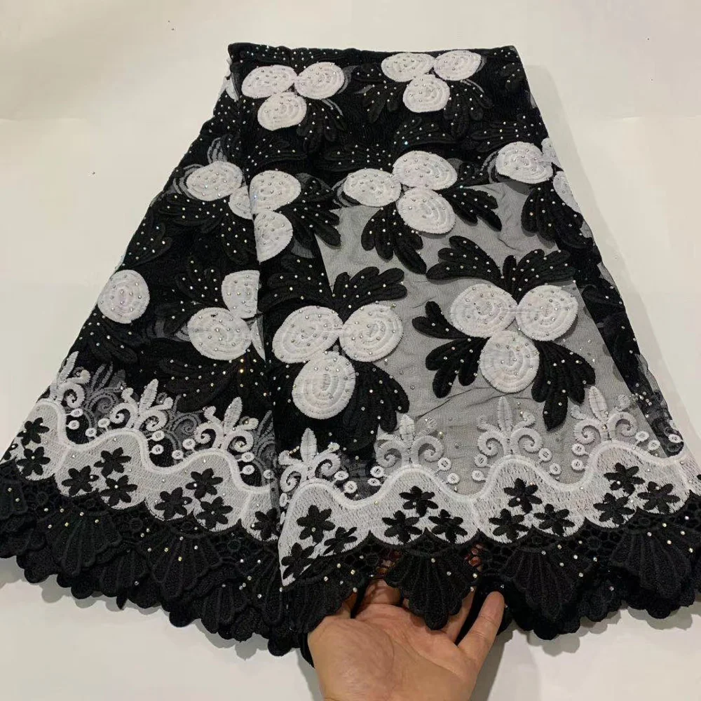 

2020 Latest Guipure Lace Cord Lace With stone Embroiderey French African Tulle Cord Lace Fabric High Quality Water Soluble Lace