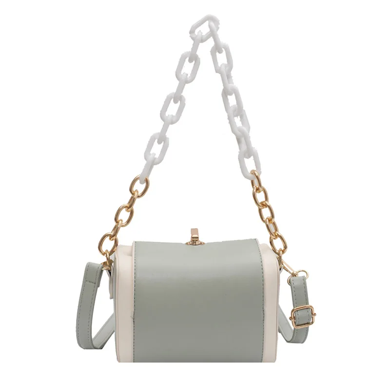 

Pu Leather Contrast color Box Bags For Women 2021 simple Chain Shoulder Handbags Female Travel Totes Lady Cross Body Bag