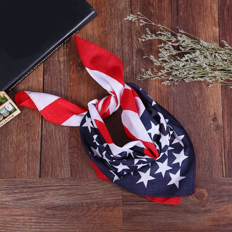 

50x50CM Unisex Cotton Sport Pocket Square Scarf American Flag Stripes Star Print Headband Bandana Hip-Hop Wristband Hair Wrap