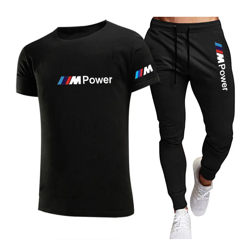 

2021 summer new male two-piece outdoor sports leisure sports fitness suit short sleeve t shirt + male sports pants sui
