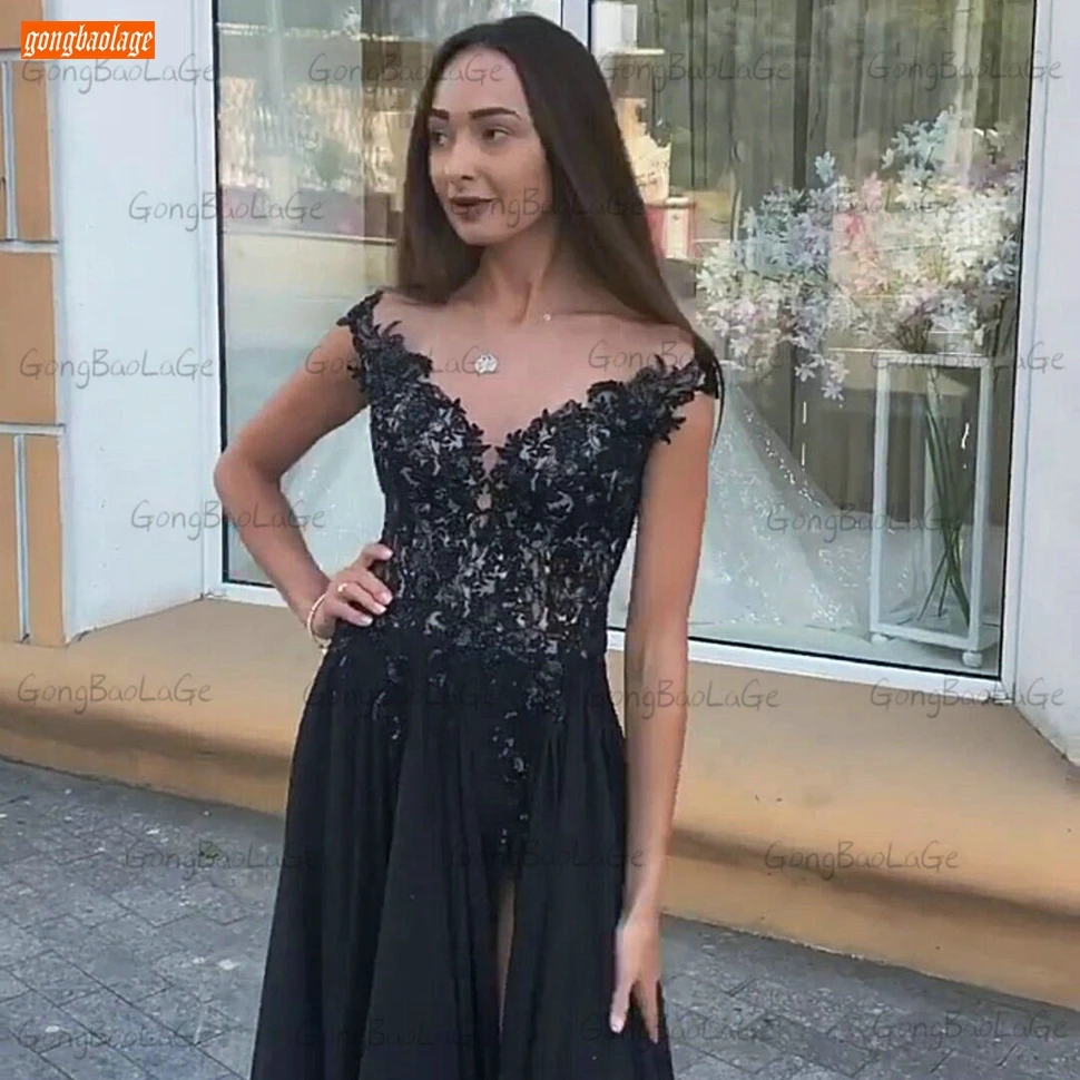 Модные черные вечерние платья 2020 шифоновое кружевное платье-трапеция с