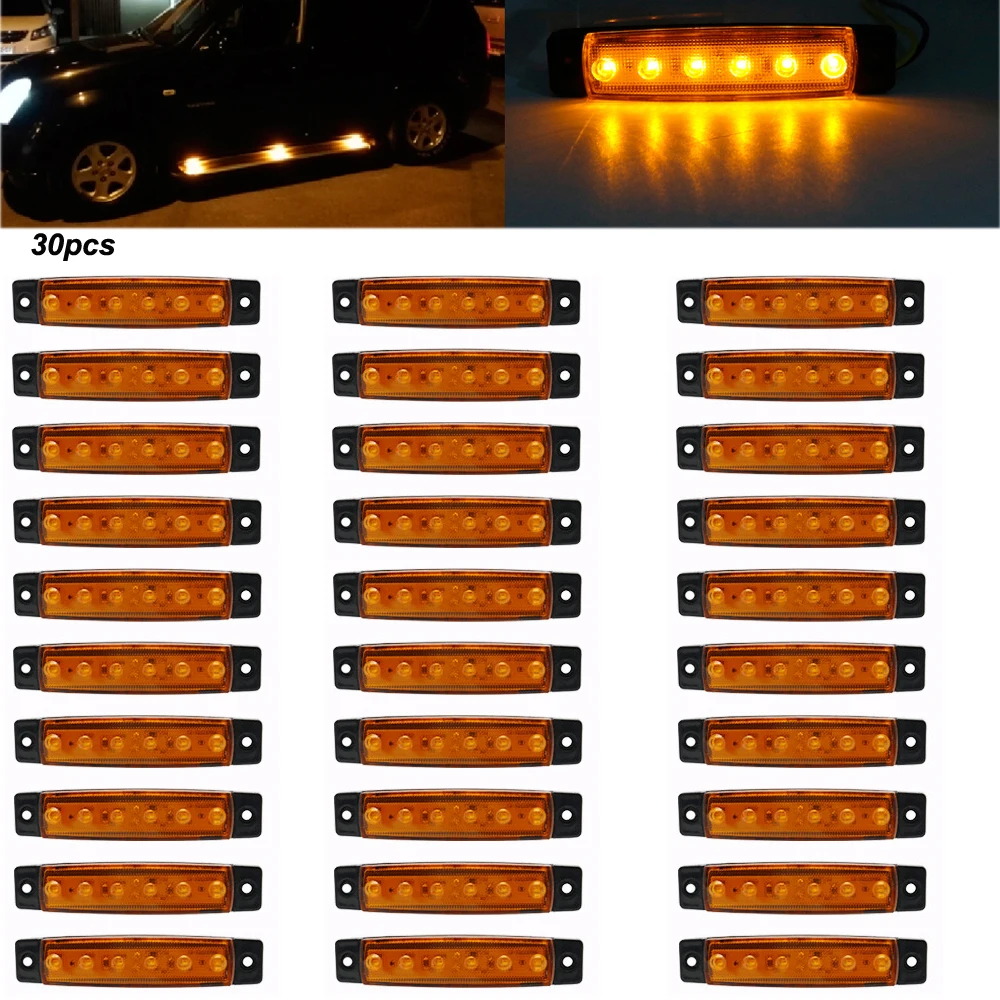 30pcs yellow 30 шт. 12/24V 6 светодиодный красный+ белый+ желтый прицеп пикап Боковые указатели поворота Габаритные светильник - Цвет: 30pcs yellow