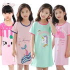 Хлопковая ночная рубашка с единорогом, пижамные платья для маленьких девочек-подростков, Детская летняя ночная рубашка с мультяшным рисунком, домашняя одежда, детская одежда для сна Gecelik