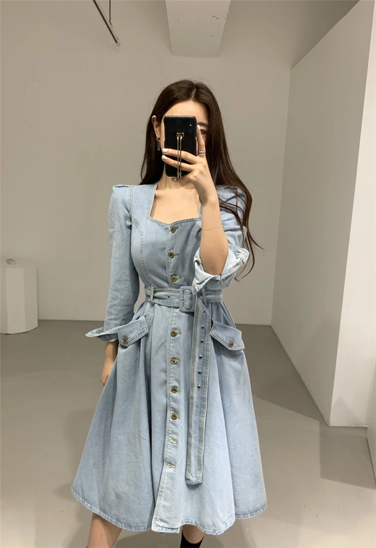 Женское джинсовое платье Colorfaith однобортное Повседневное до середины икры с