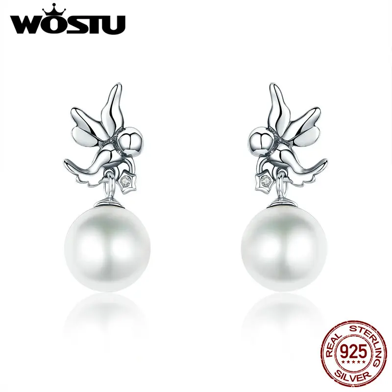 WOSTU подлинные 925 пробы серебряные серьги-капли с жемчугом для женщин Роскошные европейские ювелирные изделия подарок CSE021