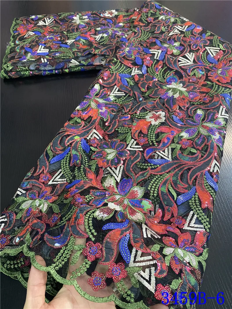 

NIAI Multi-Color Sequined Embroidery Lace Fabrics Delicate Leaves Plant Flower Nigerian Tulle Lace Fabrics Wedding XY3459B-2