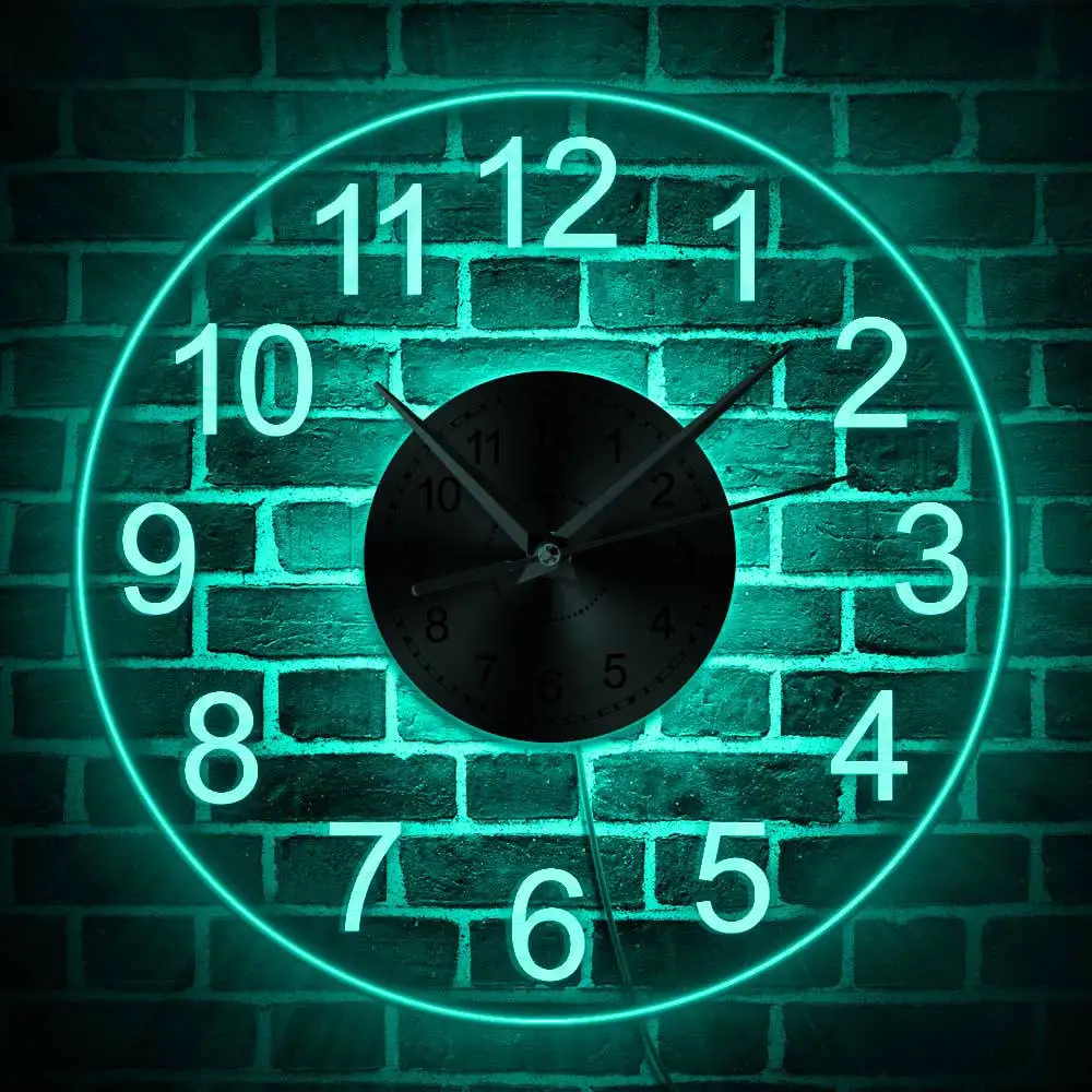 

LED Lighting Color Changing Wall Clock Acrylic Round Wall Hanging Clock Home Decor Night Light Horologe