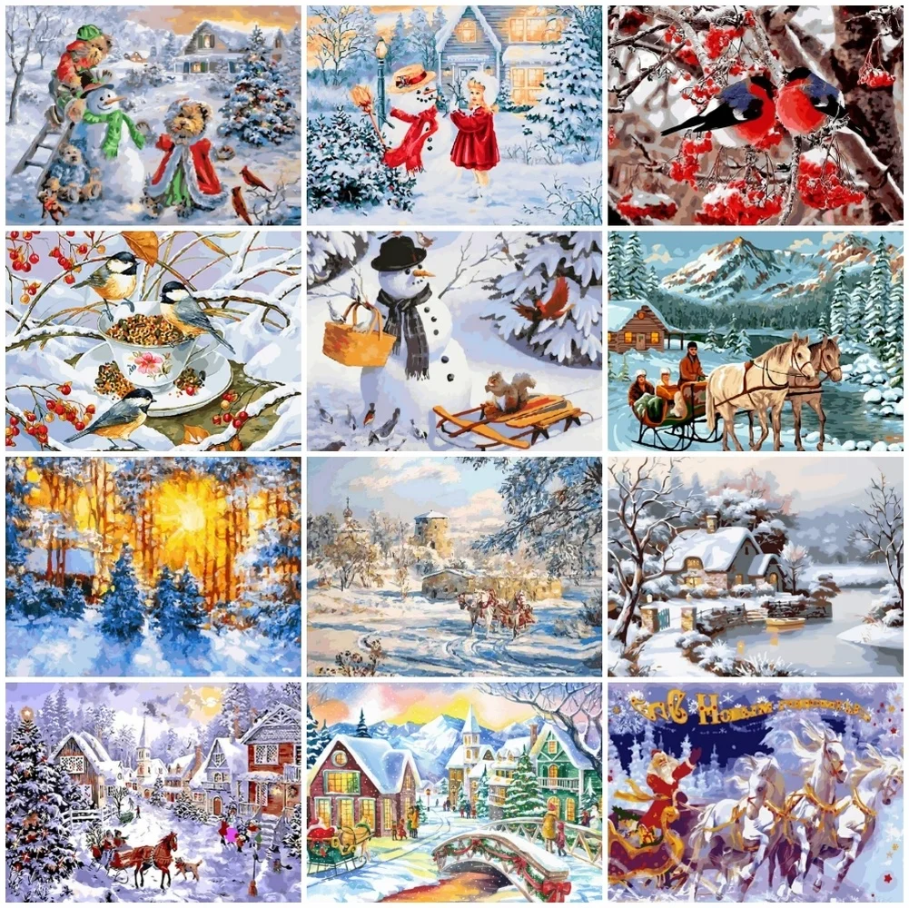 

Зимняя снежная сцена Снеговик Лось настенная Картина на холсте скандинавские постеры и принты настенные картины для украшения гостиной