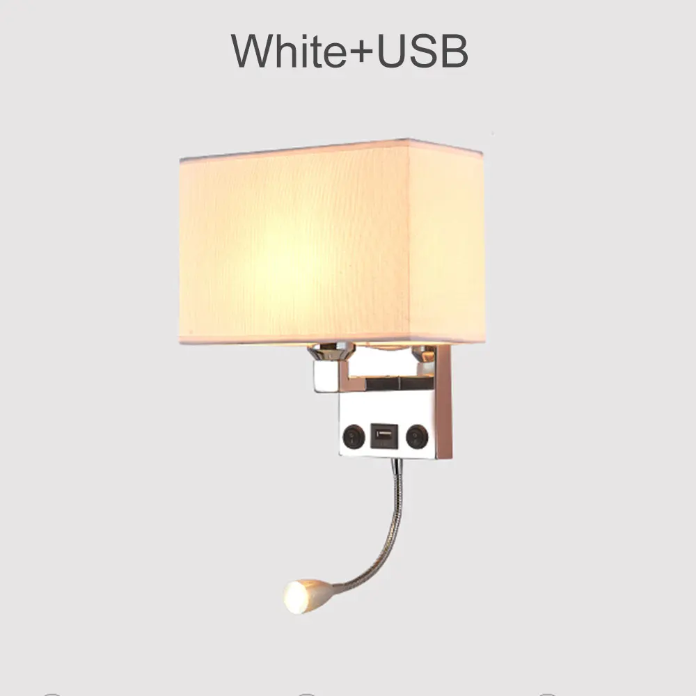 White USB Светодиодный настенный светильник E27, современный прикроватный настенный светильник для спальни, гостиной, 7 Вт, 85-265 в, светильник для внутреннего ночного освещения - Цвет абажура: White USB
