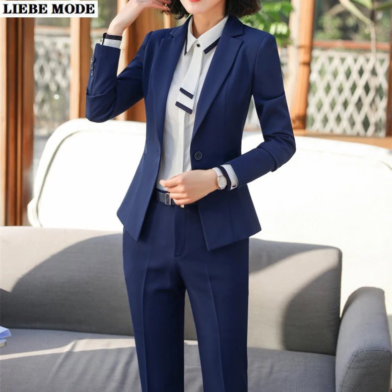 

Office Uniform Designs Women Work Wear Two Piece Outfits Korean Style Business Casual Trouser Suit for Women Career Pants Suits