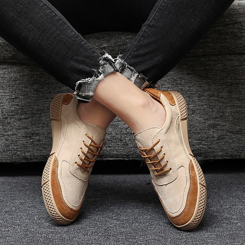 Мужская обувь Замшевые модные кожаные кроссовки Нескользящая дышащая Уличная