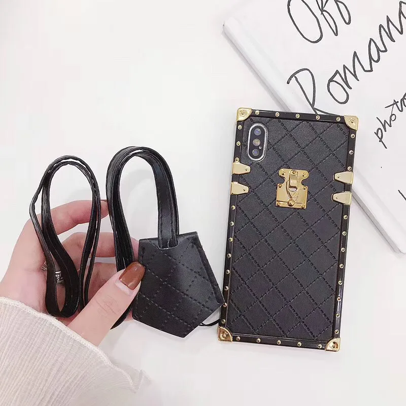 Black Кожаный чехол для мобильного телефона samsung galaxy S8 9 10 Plus Note 8 9, квадратный прямоугольный ремешок S10 Lite чехол - Цвет: Black
