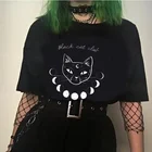 Футболка унисекс с рисунком Луны и черного кота, повседневный гранж, хлопковая рубашка с милым котом, подарок Луне, маме, Tumblr, смешные футболки, эстетические рубашки