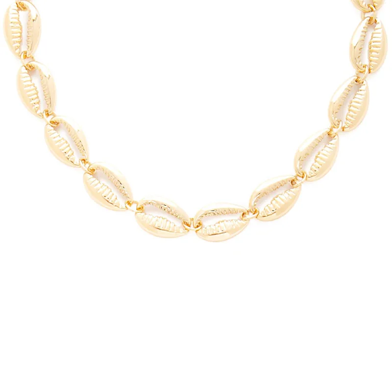 Женское летнее пляжное ожерелье чокер из металлической ракушки золотистая