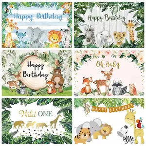 Фотография первого дня рождения Слон детский душ дикий один акварель крещение семейная съемка Вечеринка фотосессия фон, фото-декорации