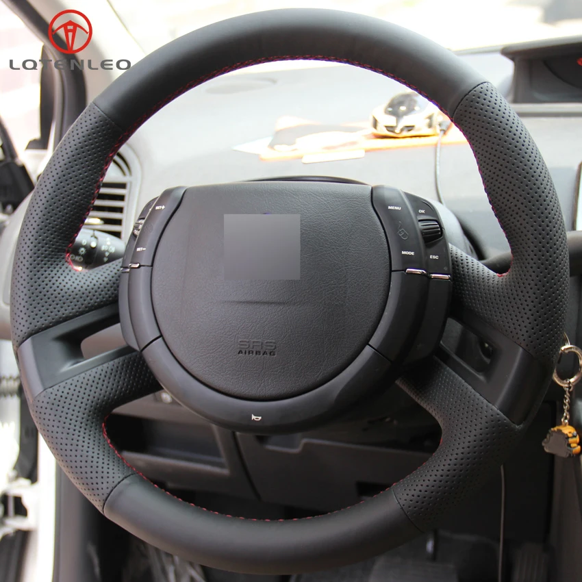 

LQTENLEO Black Genuine Leather DIY Handsewing Car Steering Wheel Cover For Citroen C4 Picasso C-Quatre 2007-2016