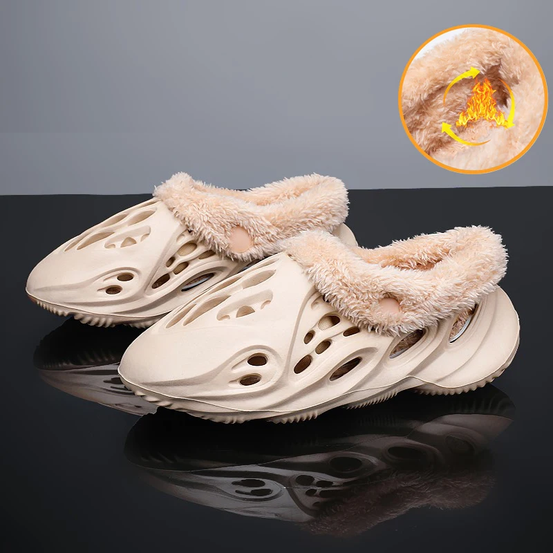 

Winter Men and Women Slippers Warm Furry Slippers Indoor Home Cotton Shoes EVA Fluff Slides Casual Lover Plush Winter Fur Clogs