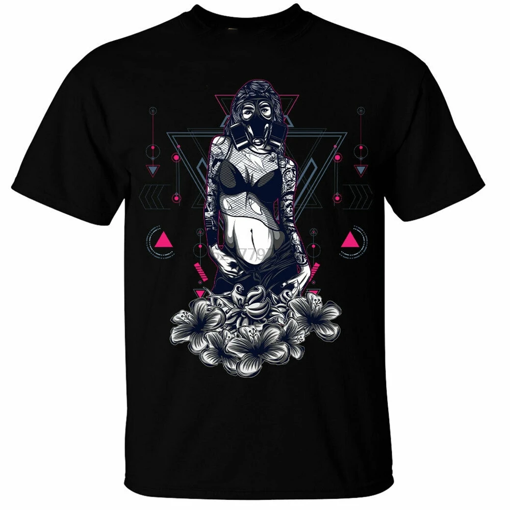 Татуированная женская футболка мужская модель танцевальная Rave Club противогаз