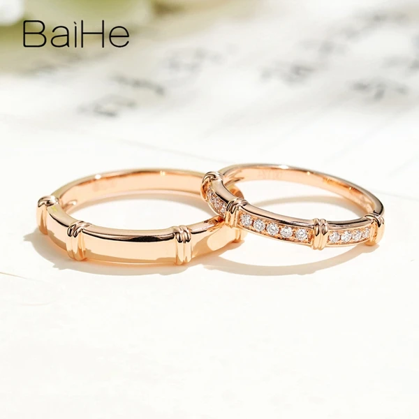 BAIHE, 14 к, розовое золото, H/SI, всего 0.13ct, натуральные бриллианты, обручальное кольцо, модное, хорошее ювелирное изделие, мужское кольцо, женское кольцо, пара колец