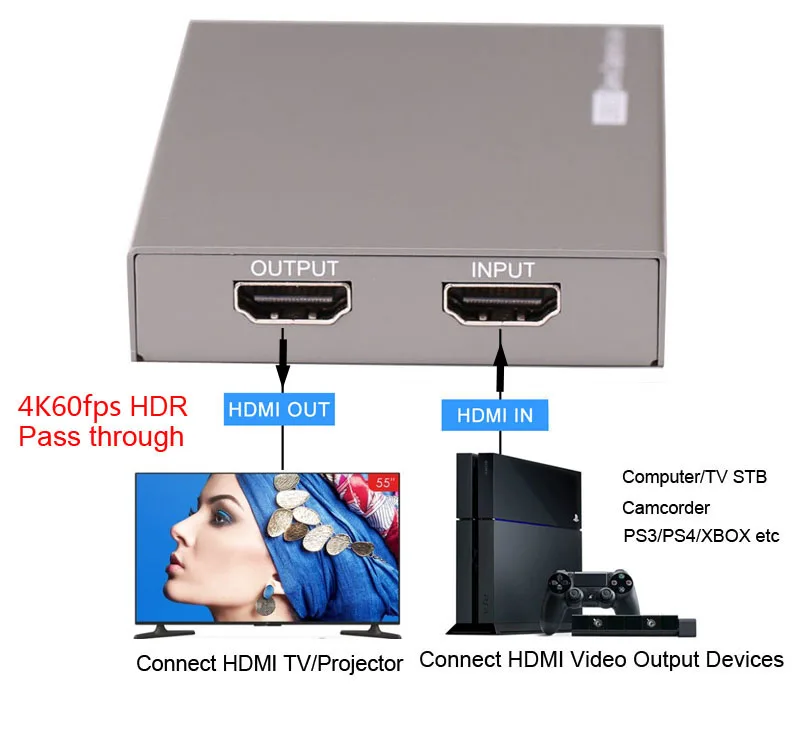 4K 60FPS для ТВ HDMI Карта видеозахвата Запись коробка USB 3,0 компьютера OBS VMIX VLC Facebook потоковая трансляция в прямом эфире с микрофоном