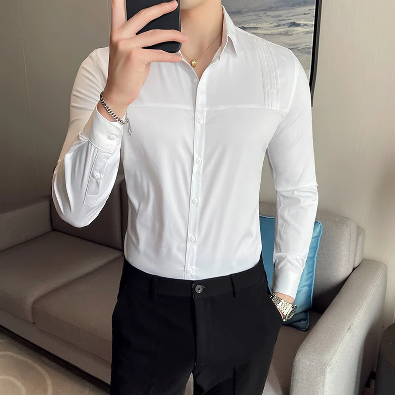 

Fashion Simple Men's Shirt 2021 Autumn Long Sleeve Slim Casual BusinessFormal Dress Shirts Streetwear Social Camisa Masculina