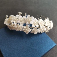 slbridal handmade luxury crystal rhinestones pearls ceram flower bridal tiara wedding bridesmaids party crown women hair jewelry