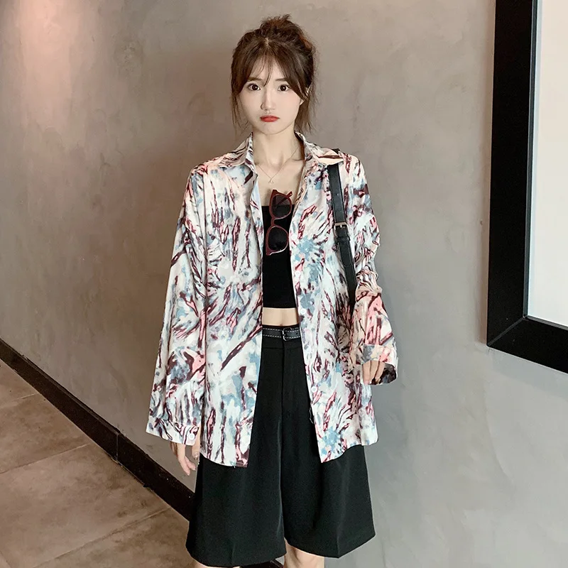 Размера плюс с принтом курточка бомбер для женщин на пуговицах длинными рукавами