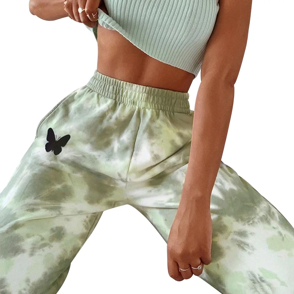 Женские повседневные брюки свободные с высокой талией и принтом бабочки