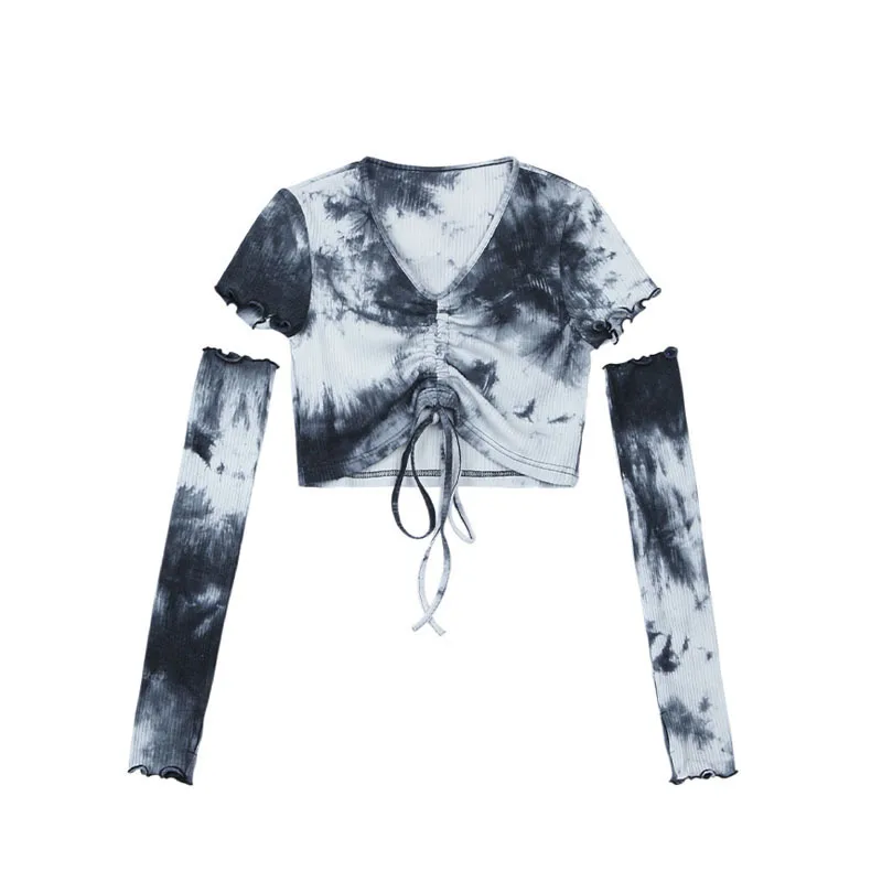 

Spring/summer 21 new drawstring tie-dyed blouse female short T-shirt y2k tops kpop harajuku