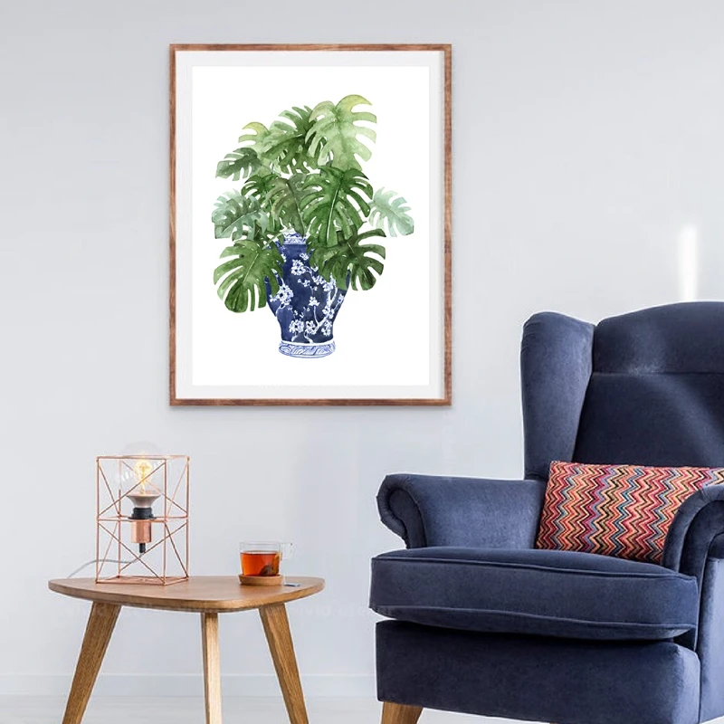 Картина для украшения дома китайский синий и белый фарфор акварельный цветок