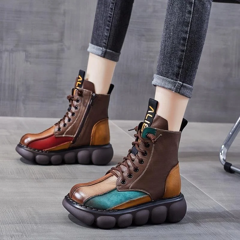 

Women's Short Boots 2021 New Autumn and Winter Round Toe Retro Roman Casual Ankle Boots Color Matching British Short Boots Women