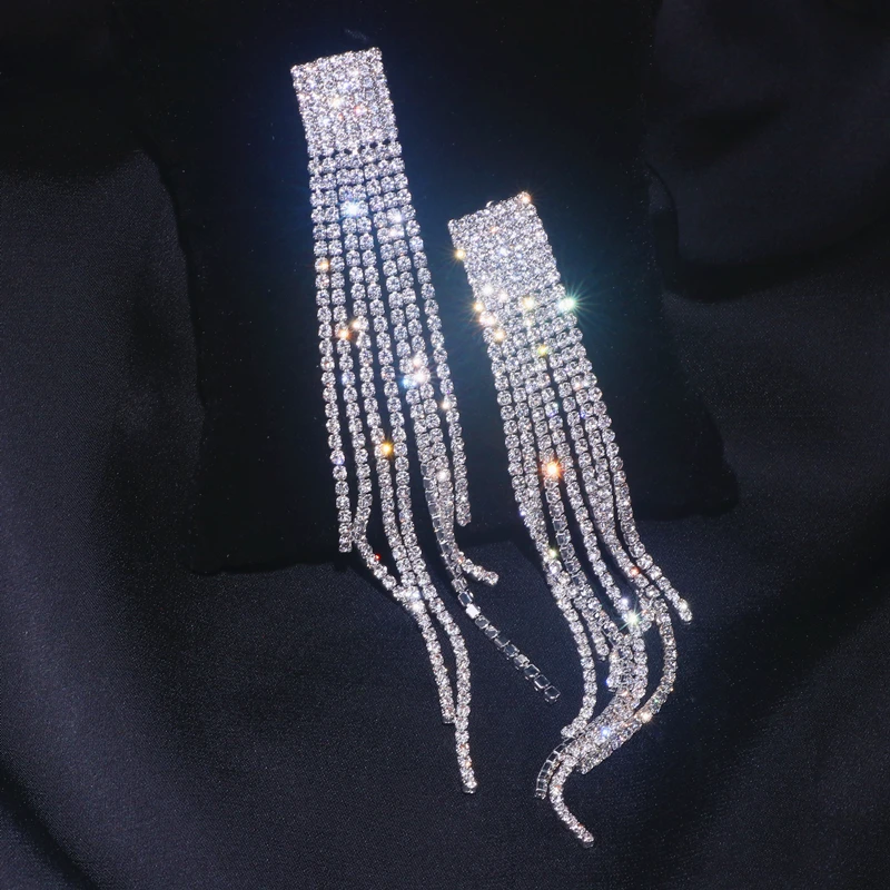 Серьги-подвески с кристаллами для женские блестящие со стразами длинные висячие