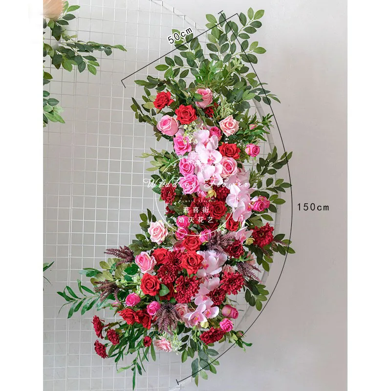 

Customize red Wedding Flower Arrangement Props Artificial Flower Row Red Silk Floral Arch Decoration Wedding Party Window Layout