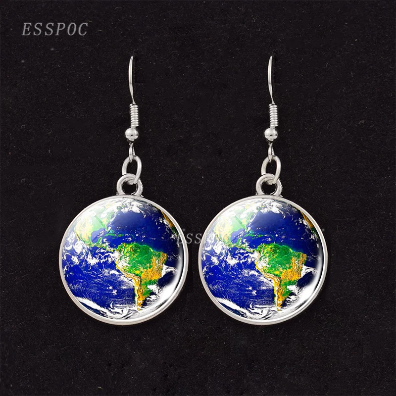 Серьги с солнечной системой Earth Moon Mars Jupiter Стеклянные Кабошоны висячие серьги в
