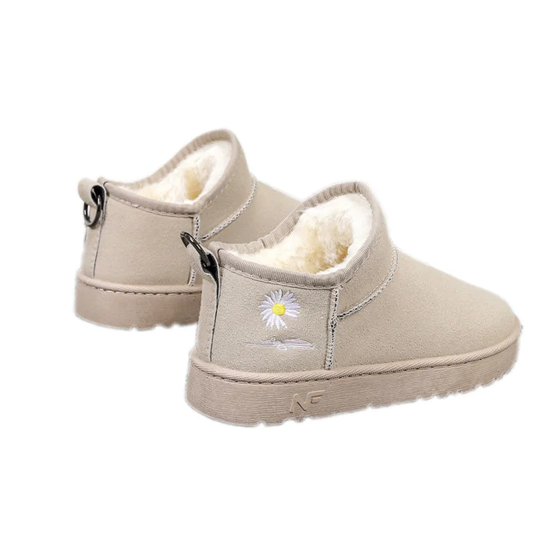 

Ankle Sonw Boots Plush Warm Winter Fashion Leather Hot Quality chrysanthemum Lady Suede Women‘s Boot Thick Bottom Platform