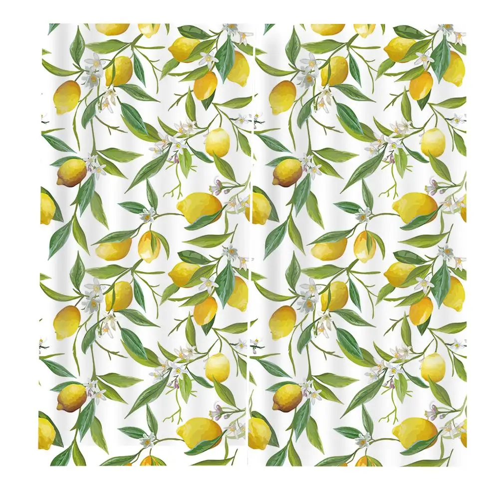 

Lemon Fruit Green leaf Curtains For Living Room Bedroom Indoor Window High Blackout Curtain Customizable any size