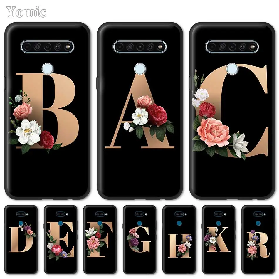 

First letter A B Silicone Case For LG Q61 Q60 Q70 Q51 K40 K40s K41s K50s K51s K61 G6 G7 G8 ThinQ k42 K52 Black Soft Phone Cover