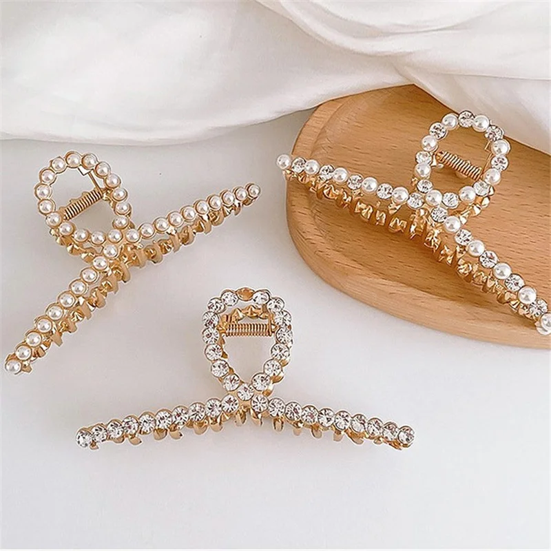 

Simple Vintage Crystal Women Hair Accessories Cute Retro Hair Claw Hairpin Hairclip Wedding Pearl Headdress Hair Clips for Girls